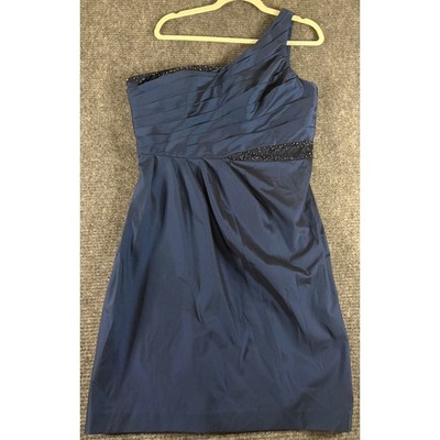 Adrianna Papell for E! Red Carpet Navy One Shoulder Beaded Cocktail Dress 14