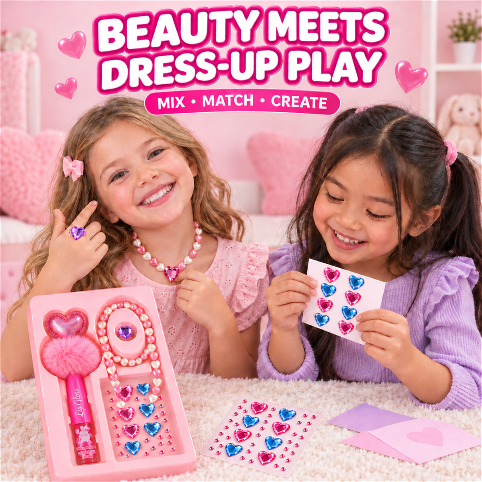 Sweet Heart Beauty Kids Gift Set, 4-in-1 Lip Gloss, Necklace ,Ring ...