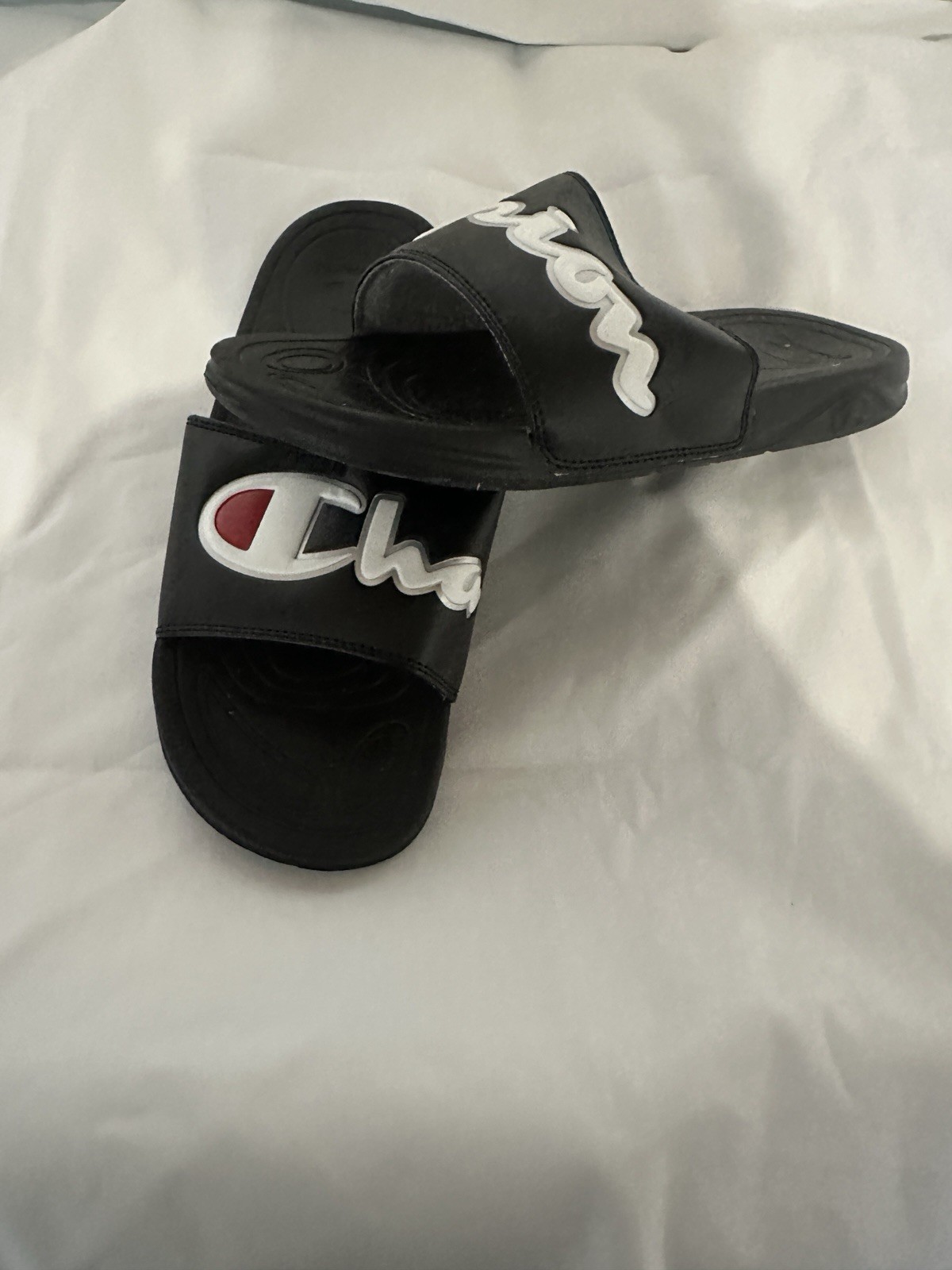 Champion Men's Black Slide Sandals Lightweight Logo Accents Size 11