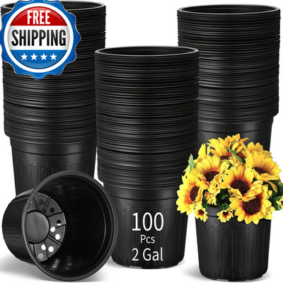 Ziliny 100 Pcs 2 Gallon Plant Nursery Pots Bulk Plastic Planter Flexible Flower