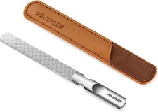 Stainless Steel Nail File with Anti-Slip Handle and Leather Case, Double Sided a