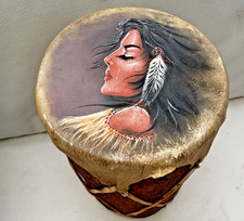 VTG Native American Indian 12"Drum Double Sided Hollow Log Hide EUC