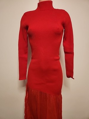 Nwt Commense Red Asymmetrical Long Sleeve  Red Dress Size Small