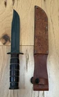 VINTAGE KA-BAR WW2? USMC U.S. MILITARY MARINES FIGHTING KNIFE W/ LEATHER SHEATH