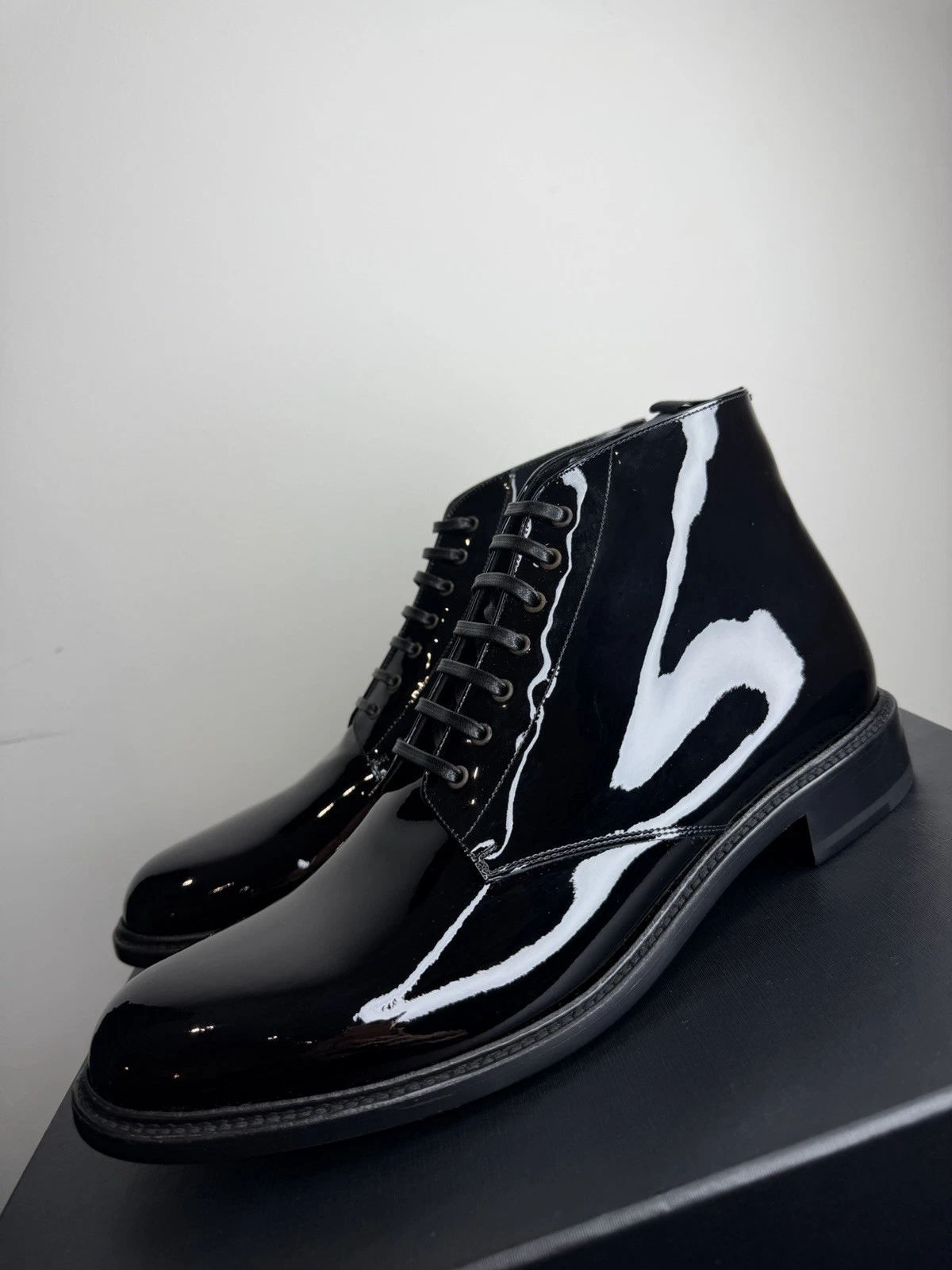 Saint Laurent — YSL Saint Laurent Men’s Black Patent Leather Boots Size 9UK/EU43