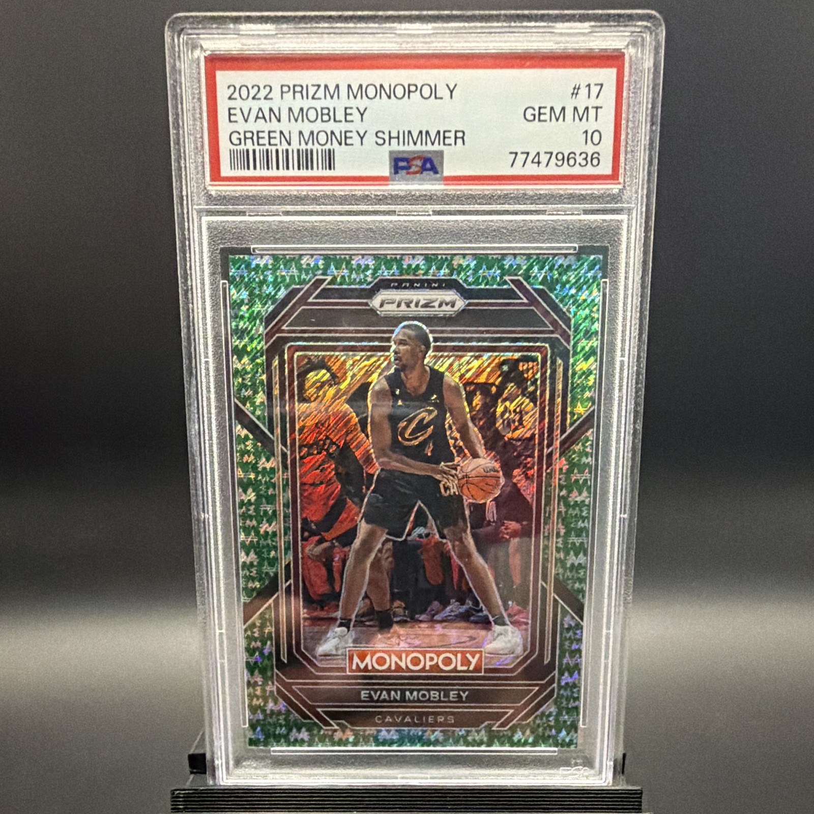Panini 2022-23 Prizm Monopoly Evan Mobley #17 Green Money Shimmer 5/20 PSA 10