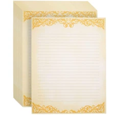 48-Pack Vintage-Style Stationery Paper Classic Gold Border Old Fashioned 8.5x11"