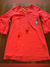NWT Vince Camuto Coral Pink Tassel Tie Neck Blouse Ruffle Sleeves Size 8