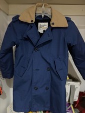 London Fog Boys Trench Coat Size 6 Blue/Beige Collar Cotton Blend Button Mid