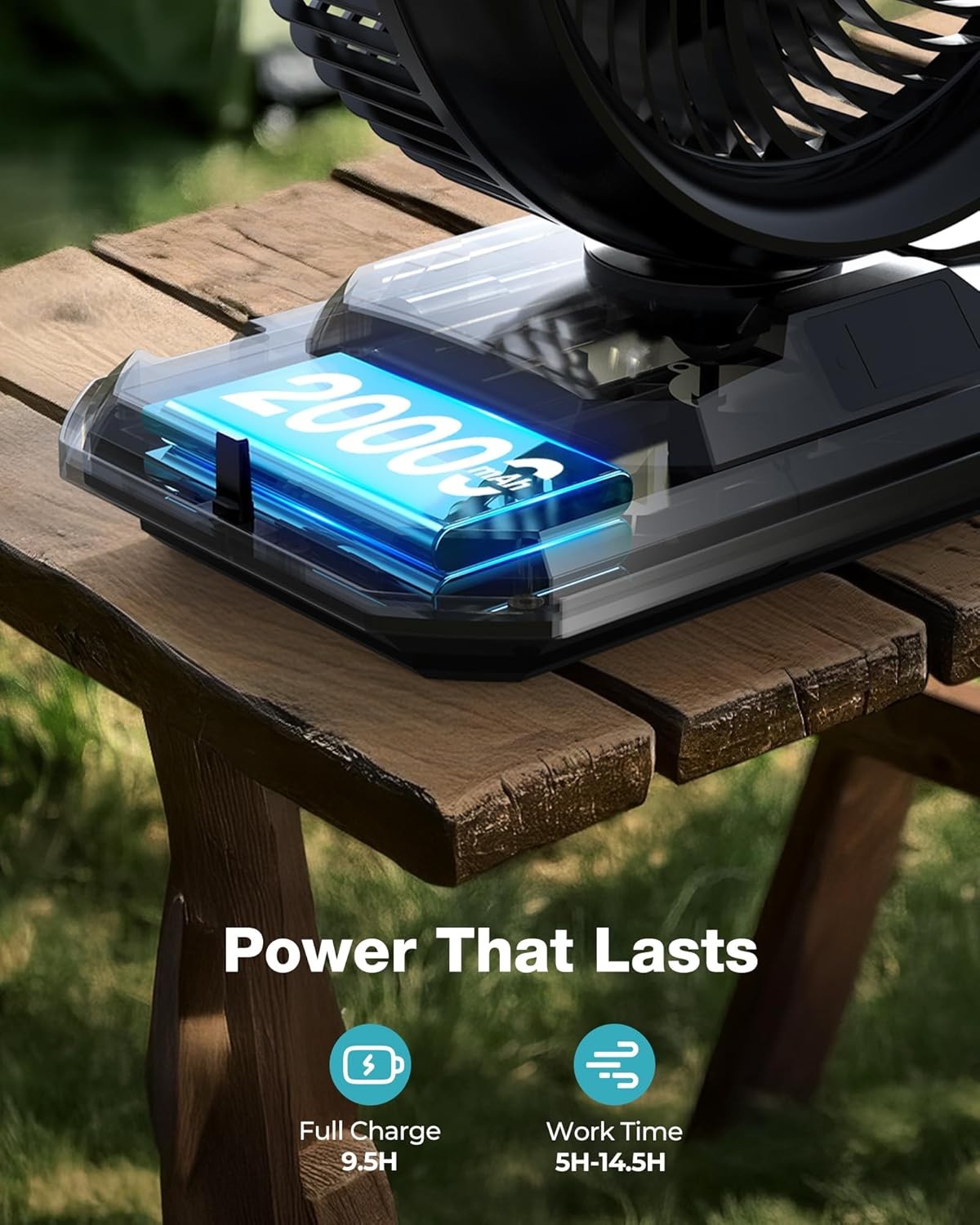 xasla Camping Misting Fan, 10-Inch Cooling Fan 20000mAh Medium, Black 