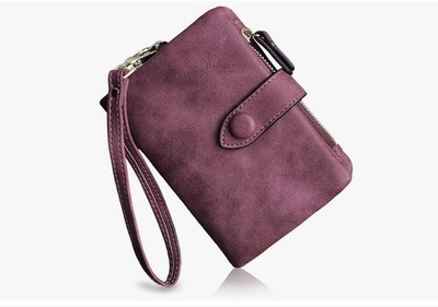 PofeeXIO Women's Soft Leather RFID Card Slots, ID Window, Zippered Change Purse