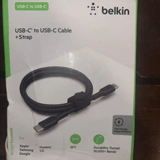 Belkin BoostCharge 5 Foot USB-C to USB-C Braided Cable - Black + Strap. Fast Chg