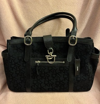 DONNA KARAN DKNY BLACK HANDBAG YELLOW INTERIOR NEW ~ BENEFITS ANIMAL RESCUE