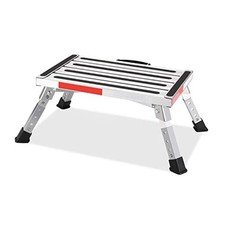 Safety RV Steps, Height Adjustable Folding Platform Step with 17" Silver Black