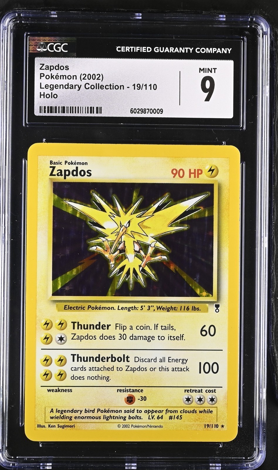 CGC 9 Zapdos 19/110 Holo Legendary Collection Pokémon Card
