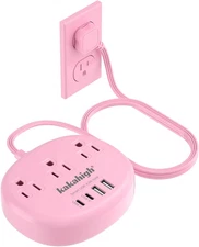 Pink Extension Cord with Surge Protected 1080J - 5 FT Kawaii Power Strip, 1625W 