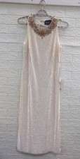 NEW Mac Duggal Champagne Beaded Embellished Neckline Dress Womens Size 8