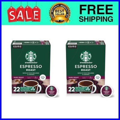 Starbucks Espresso Roast, Hot or Iced Coffee, Dark Roast K-Cup, 22 Count ,2pack