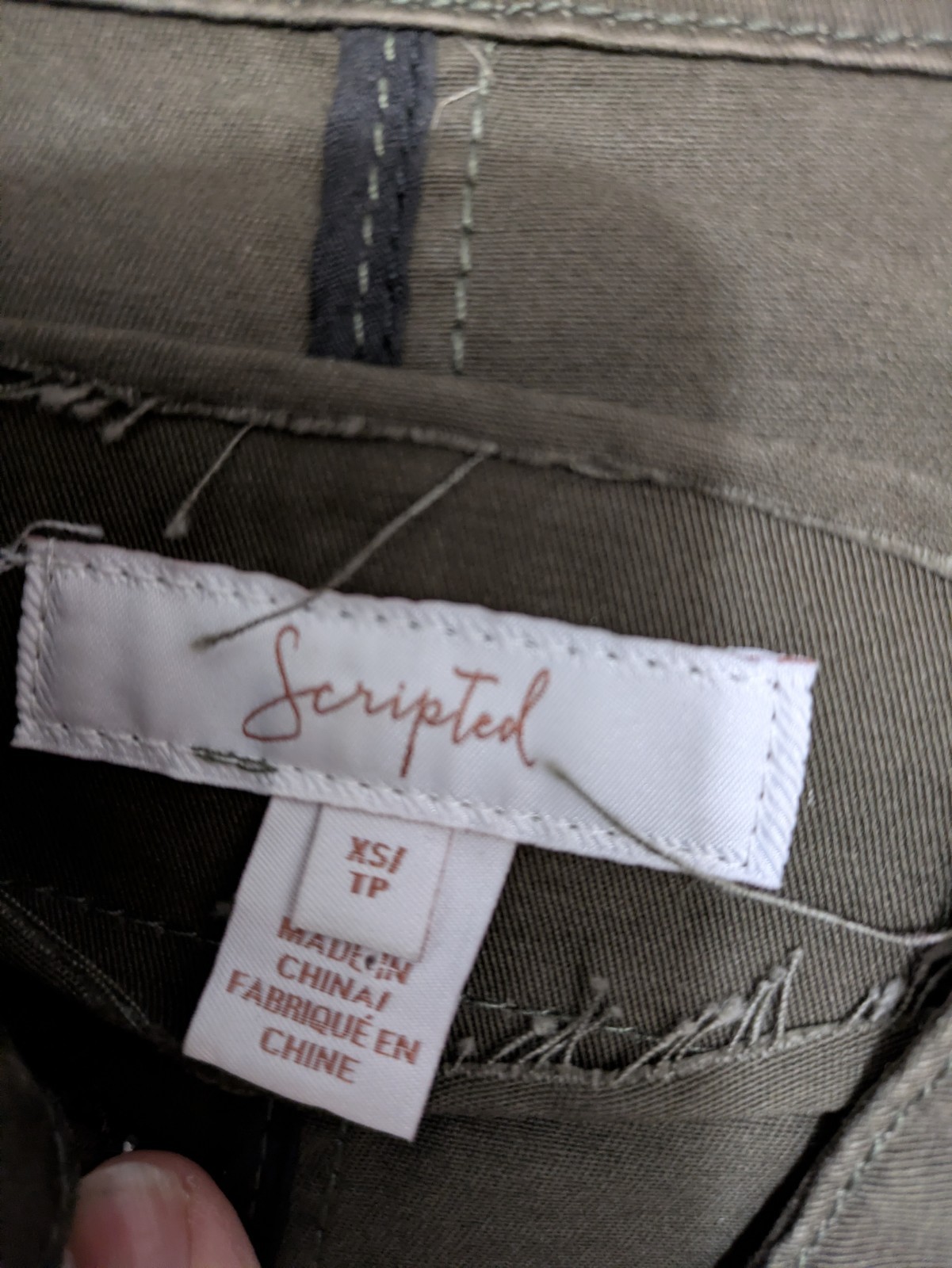 Scripted Olive Green Utility Jacket XS Embroidere… - image 7