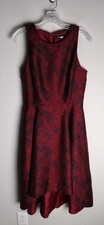 White House Black Market Red Wine Floral Jacquard Fit & Flare Dress w/ Pockets 6
