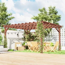 Outsunny 11' x 12.5' Outdoor Wood Pergola with Grape Trellis, Brown