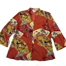 Citron Santa Monica Silk Blouse Size PM Petite Medium Asian Print