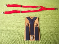 2 Paar Hosentr&auml;ger Junge blau und rot mit 3 Clipsen L&auml;nge 65 cm Breite 25mm Neu