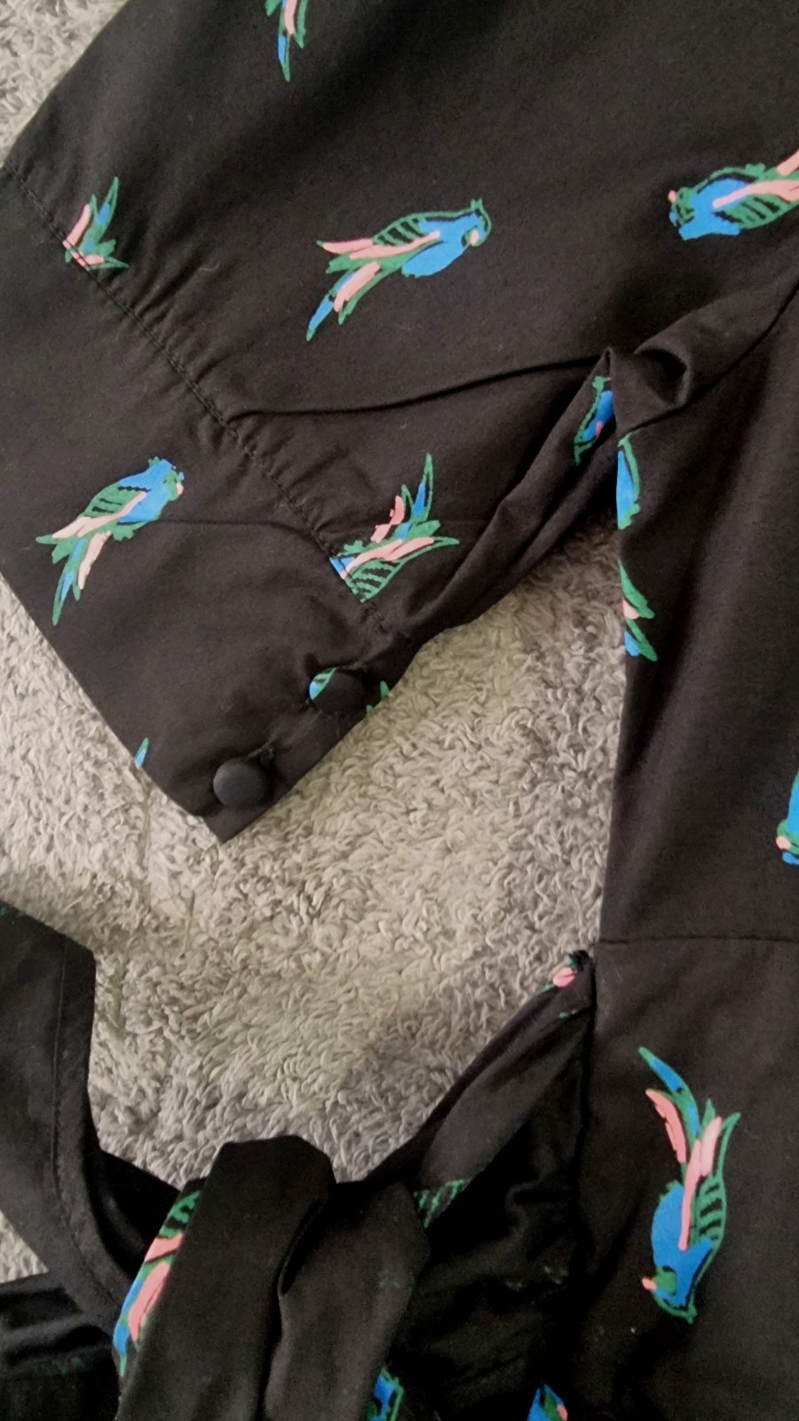 Bird Print Collared Tea Dress Black Self Tie Waist Fit&Flare UK 8 Ruby Rocks Y2K image 4
