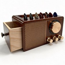Wooden Guitar Pick Holder for Picks Storage, Retro Radio Design Solid Wood, C...