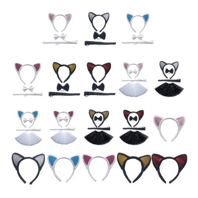 Cat-Ears Headband Bowtie Cat-Tail Tutu Skirt for Cosplay Costume Party-Decor