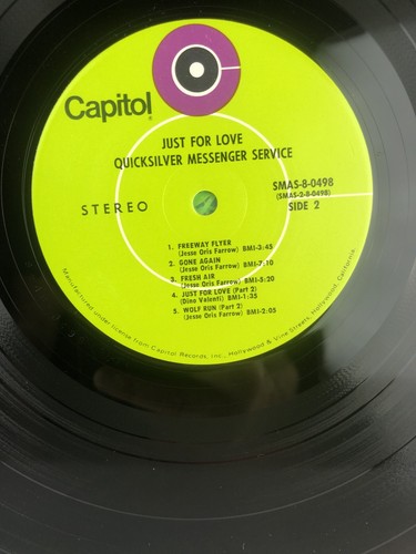 Quicksilver Messenger Service - Just For Love Vinyl LP - 1970 - Capitol SMAS-498 - Picture 7 of 8