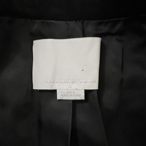 Alexander Wang Women's Size 6 Black Wool Leather Trim & Back Blazer Jacket - Picture 9 of 11