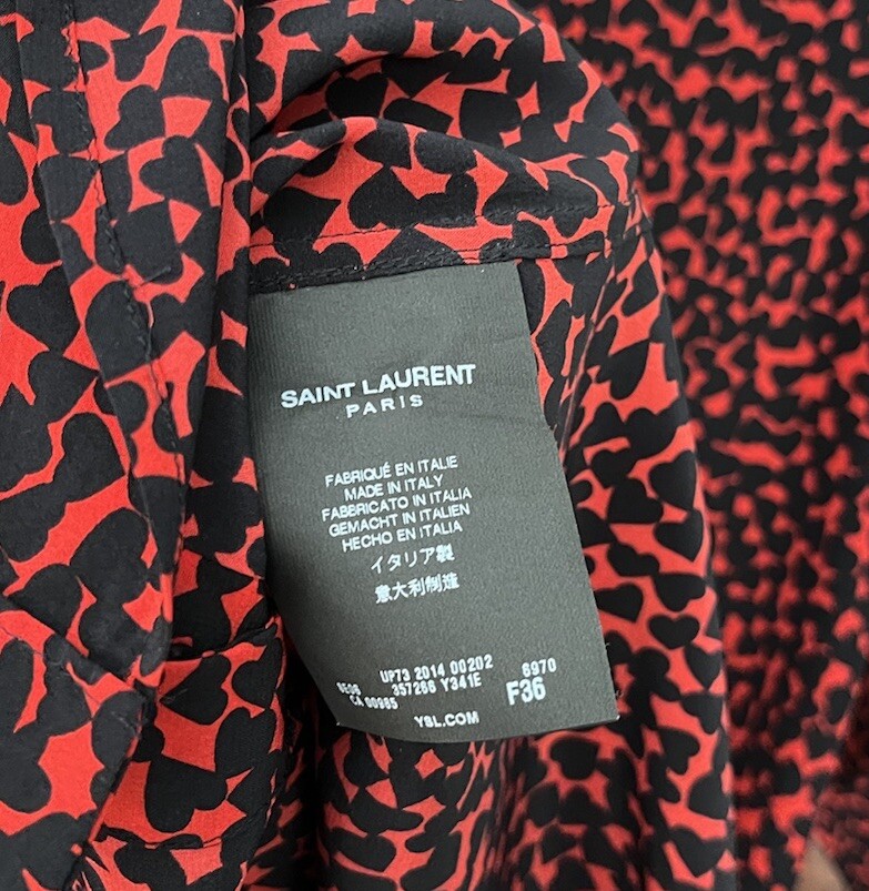Camicia di seta Saint Laurent hearts camicetta abbottonata taglia 36 rossa nera francia