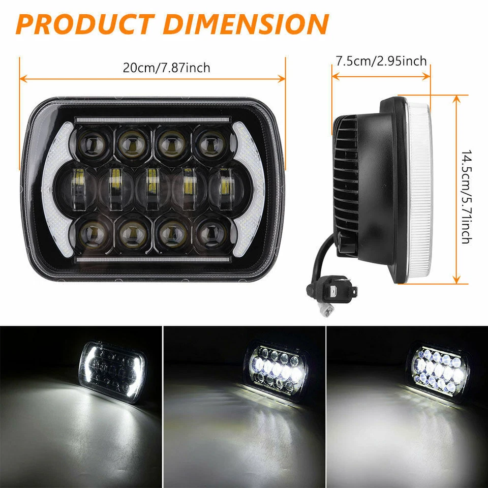 Pair LED UPGRADE HEAD LAMP 5X7" HEADLIGHT REPLACEMENT HI/LO DRL for Toyota Hilux - image 3 of 4