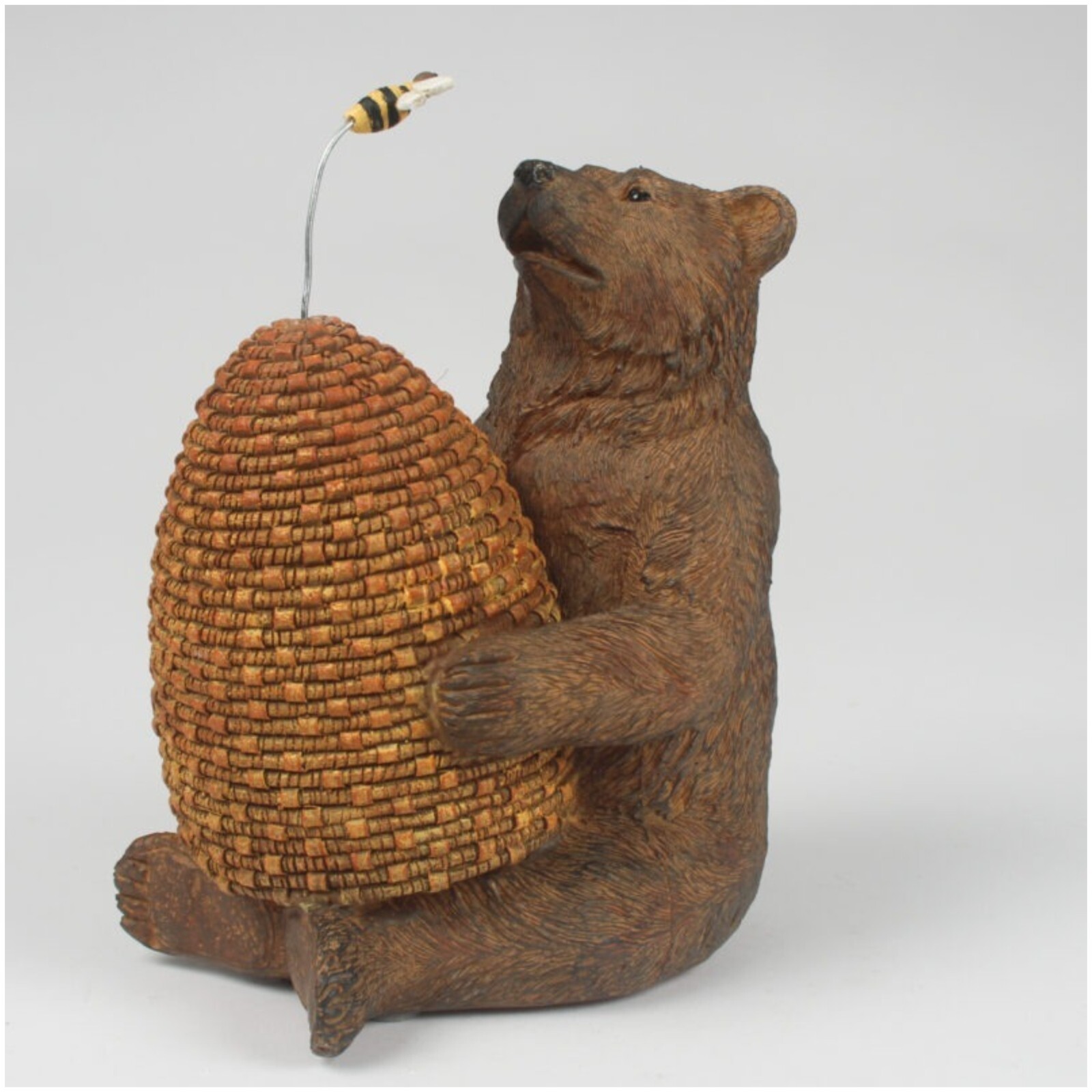 Resin Grizzly Bear Bee Beehive Figurine Statue Gift Home Shelf Sitter Ornament