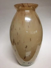 Tall Cased Glass Stretch Vase Pinkish Beige Large Art Glass 13"