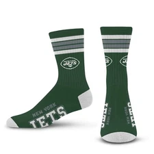 For Bare Feet NFL 4 Stripe Deuce Crew Sock, New York Jets, Large