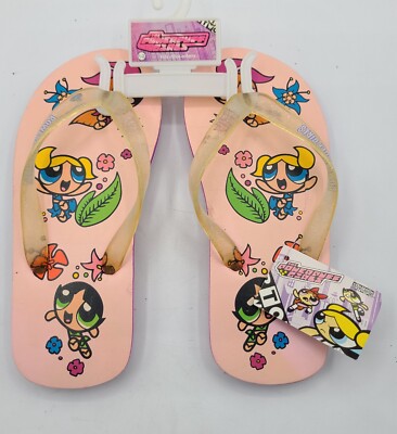 Powerpuff Girls Pink Flip Flops with Straps Size 1-2 Kids COLLECTIBLE ONLY READ