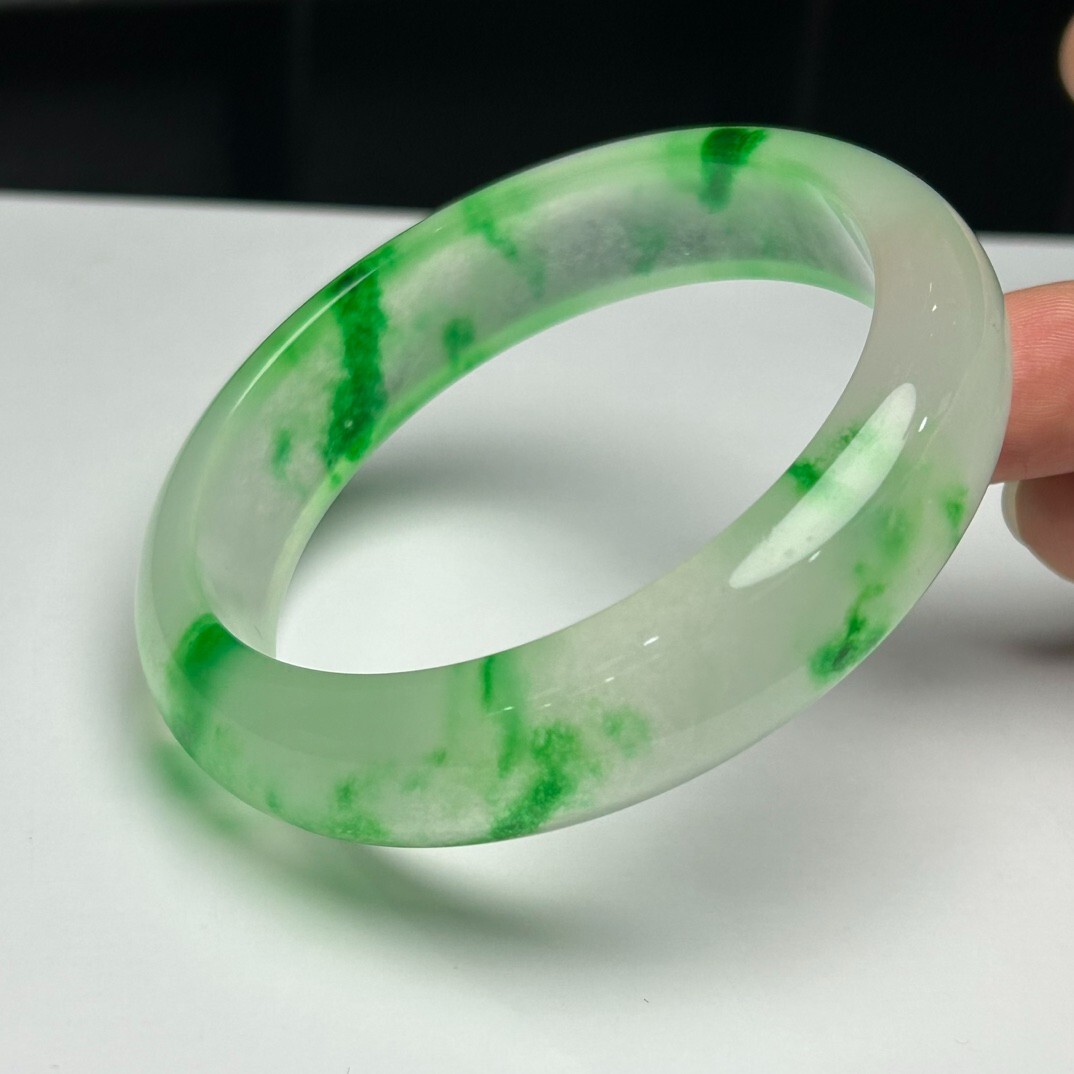 Certified Natural Grade Ice Green Flower Myanmar Jade jadeite bracelets 58-59MM