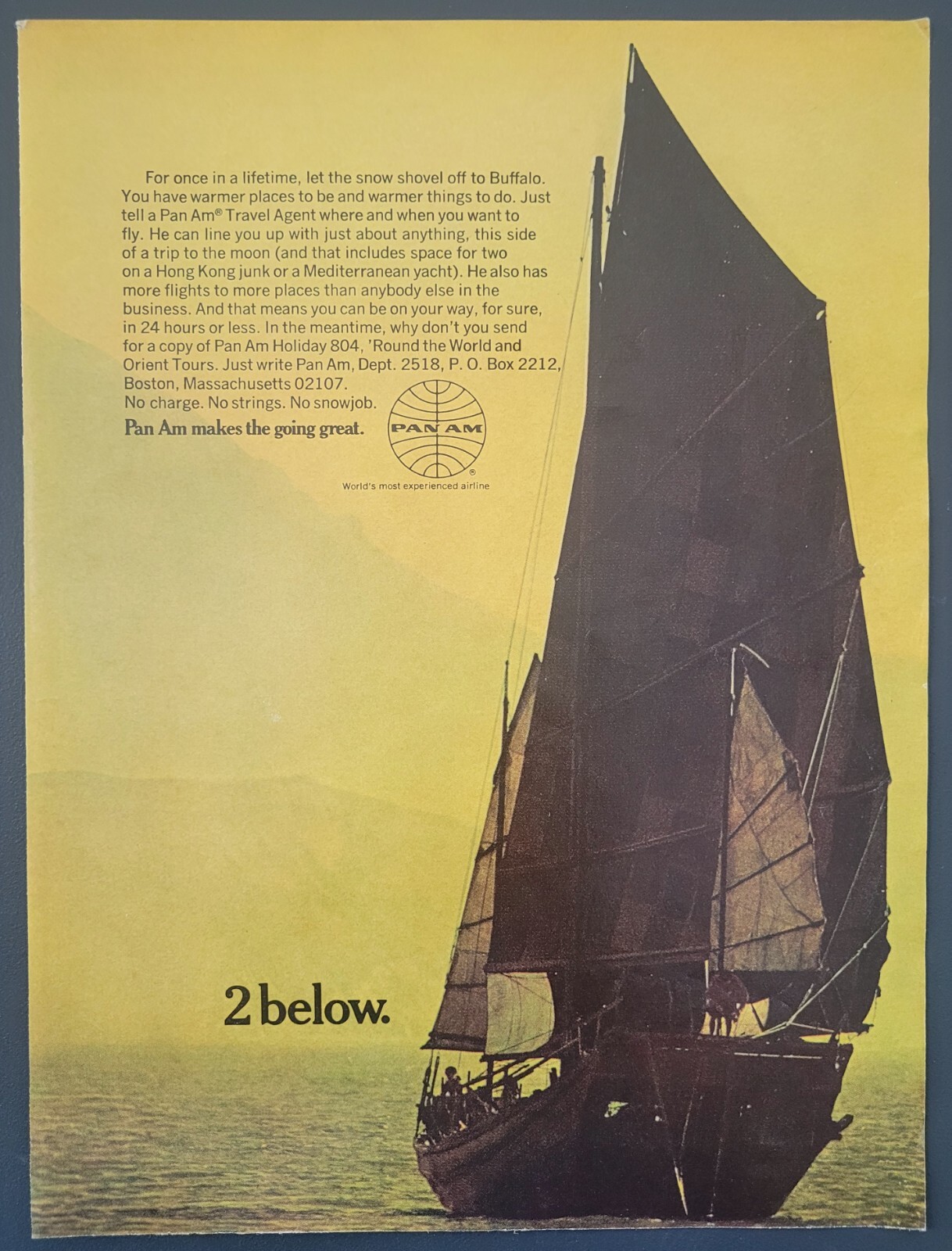 1969 PRINT AD PAM AM "2 below" Hong Kong Wooden Junk Boat eBay