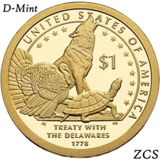 2013 D Native American Dollar Mint Coin Sacagawea Treaty With The Delawares  