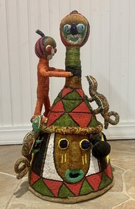 Yoruba Nigeria African Royal Beaded Headdress Crown, antique , Real Deal