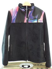 Fila black fleece/multicolor design across shoulders/full zip jacket womens Sz L