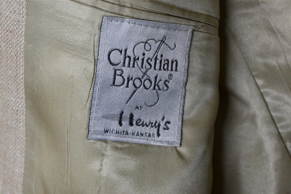 Vtg Christian Brooks 44R Ivory Hopsack 100% Silk Mens Blazer Sport Coat Jacket - Image 4 of 4