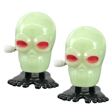Wind Up Hopping Jumping Glow In The Dark Skull Halloween Party Favor 2 Pack