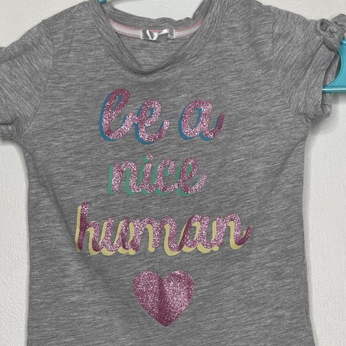 Be A Nice Human Top Girls Size 5 Gray Short Sleeve Sparkle Shirt - Picture 2 of 4