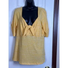 Jessica Simpson Lyndsey Golden Rod Tie-Front Top Square Neck Ribbed Blouse 1X