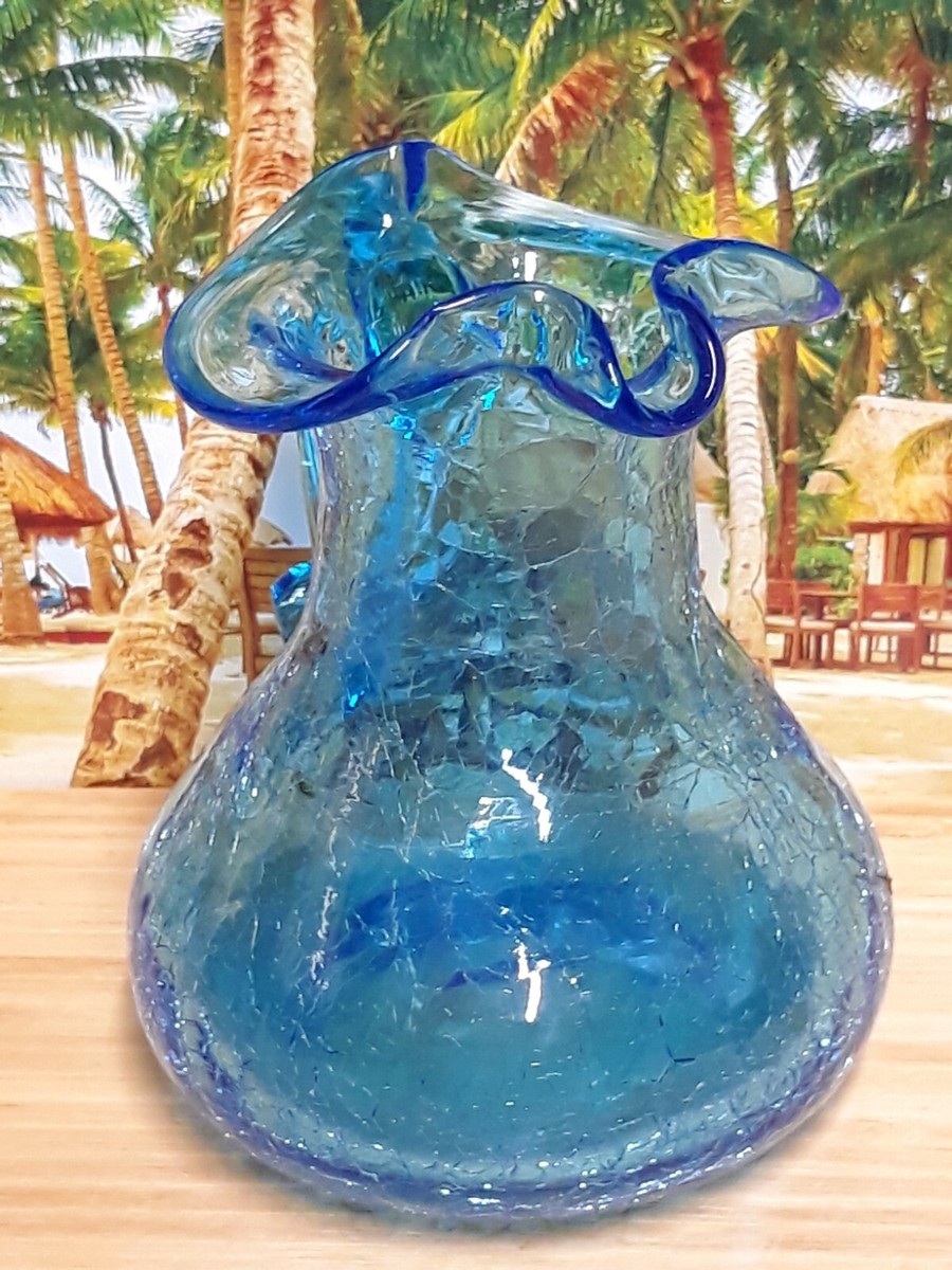 Vintage Turquoise Hand Blown Blenko Crackle Glass Small Pitcher | eBay