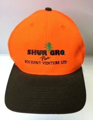 Shur Gro Hunter Orange (Brown Brim) Snapback Hat - Made in USA - Excellent Shape