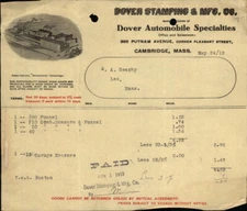 1912 Cambridge Massachusetts (MA) Company Bill Dover Stamping & Mfg. Co W A Heap